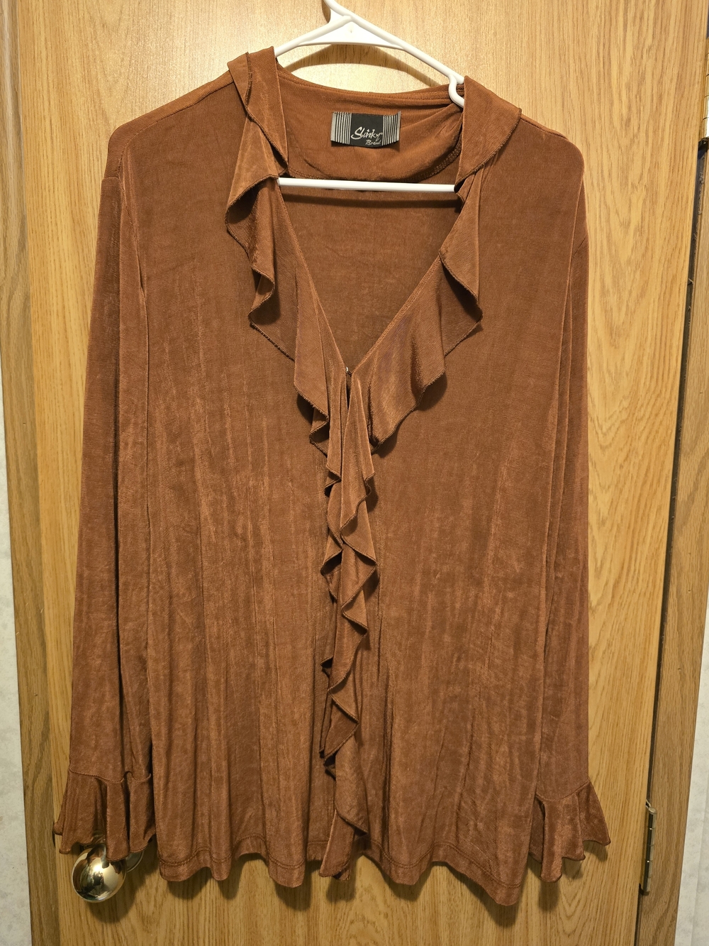 Rust Brown Ruffle Front Lightweight Cardigan